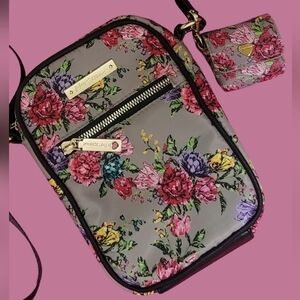 Betsey Johnson Gray Floral Crossbody Bag W/ Earbud Case